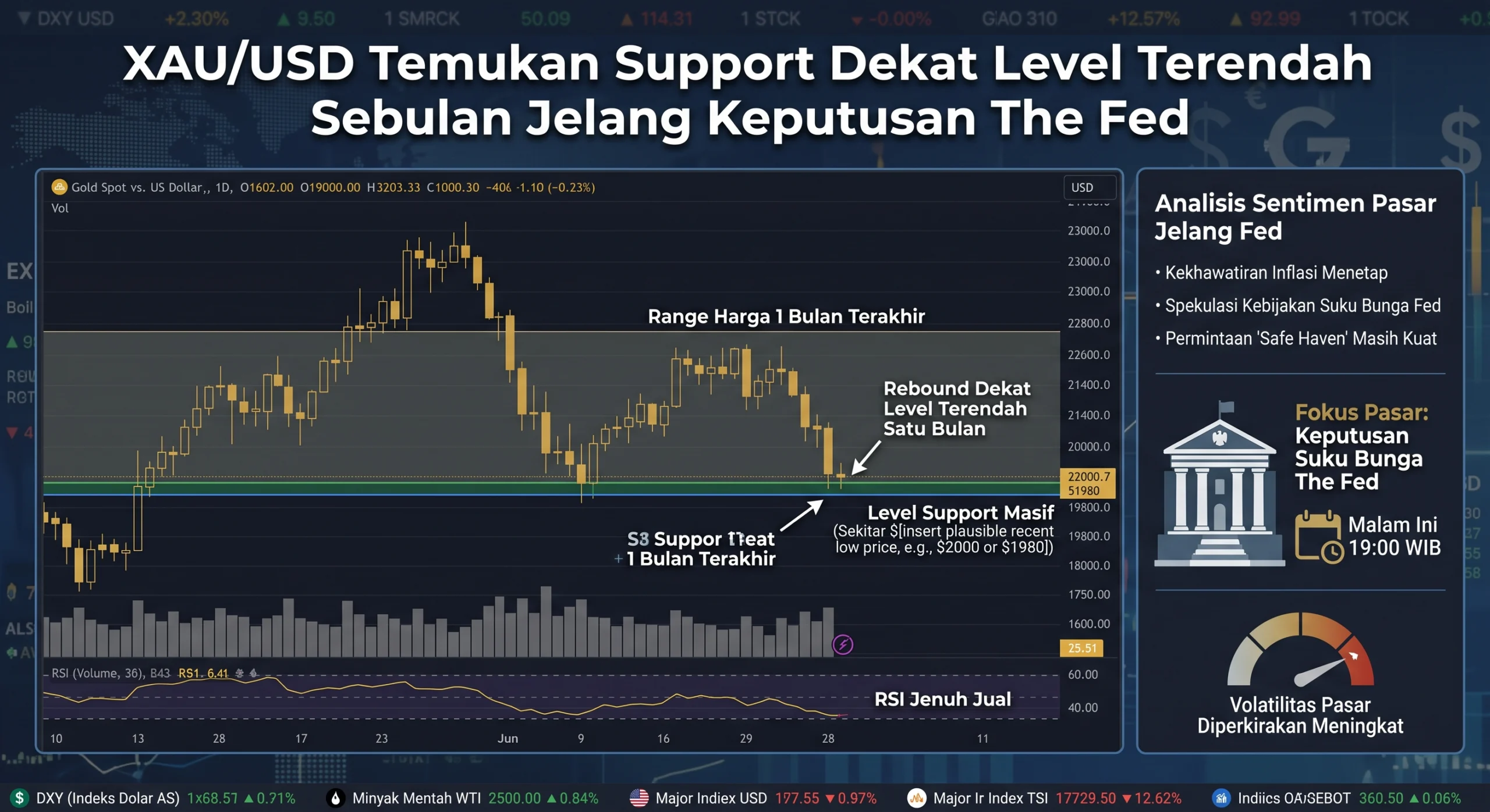 XAU/USD Temukan Support Dekat Level Terendah Sebulan Jelang Keputusan The Fed